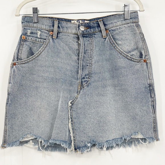 We The Free Blue Denim Jean Skirt High Rise Size 27 Boho Western Cowgirl - Picture 1 of 11